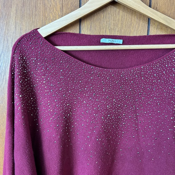 Vila Milano Woman Rhinestone Embellished Batwing Sweater Burgundy Holiday Party - Picture 3 of 6